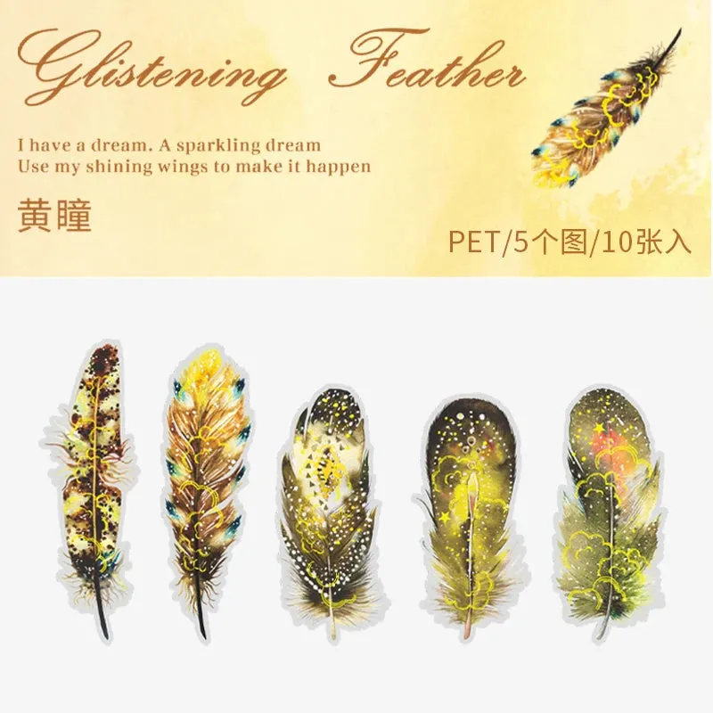10 pcs/lot Feather Stickers PET Scrapbooking Art Journal DIY Craft Supplies