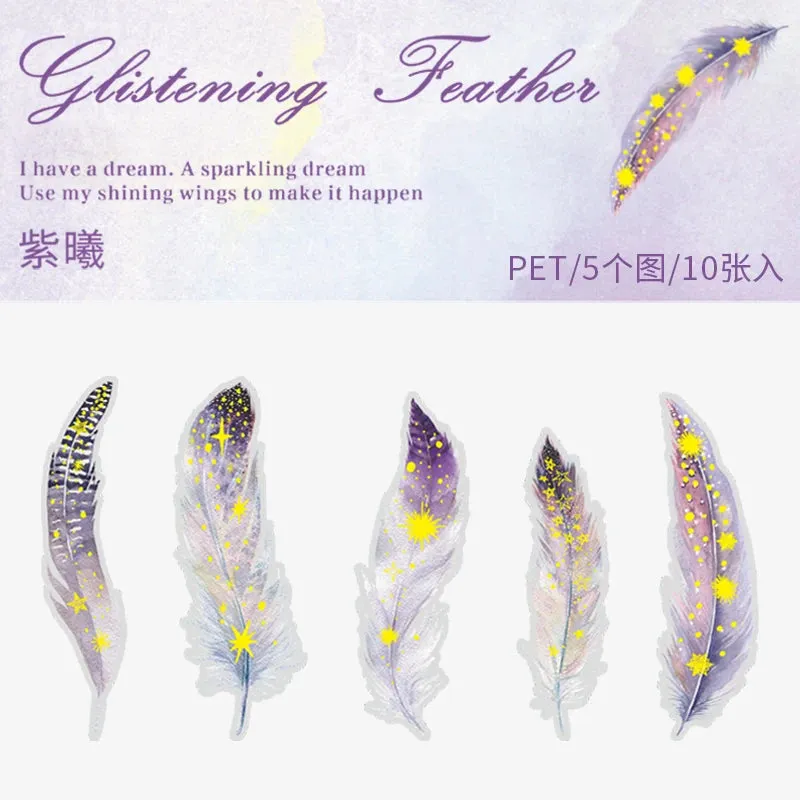 10 pcs/lot Feather Stickers PET Scrapbooking Art Journal DIY Craft Supplies