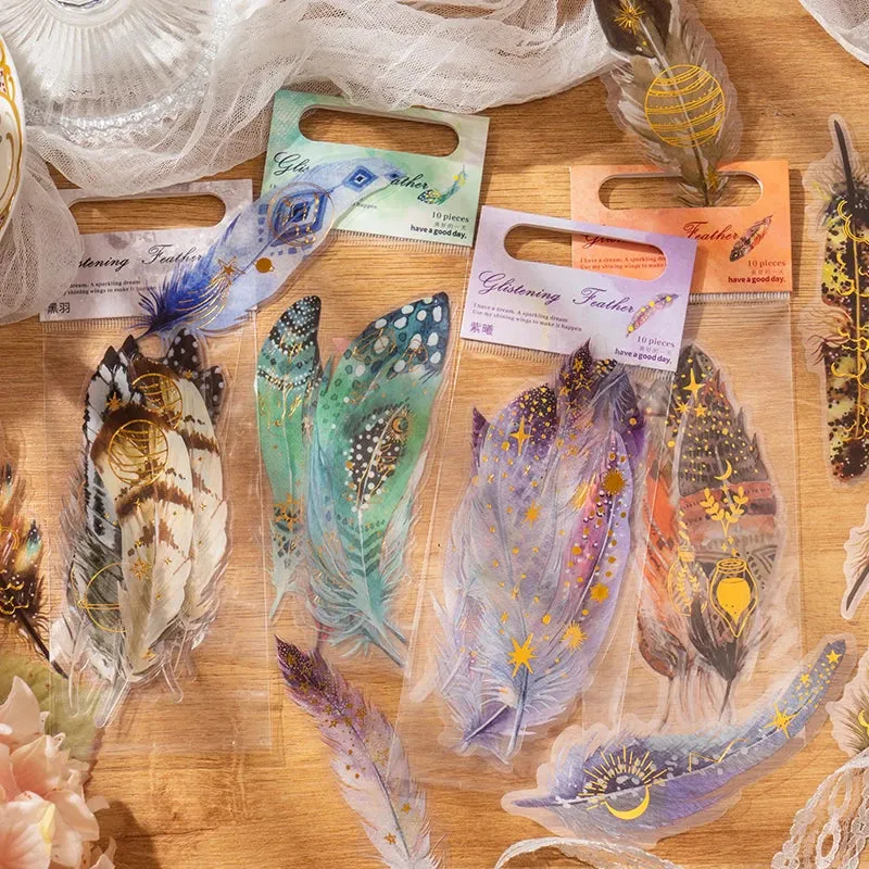 10 pcs/lot Feather Stickers PET Scrapbooking Art Journal DIY Craft Supplies