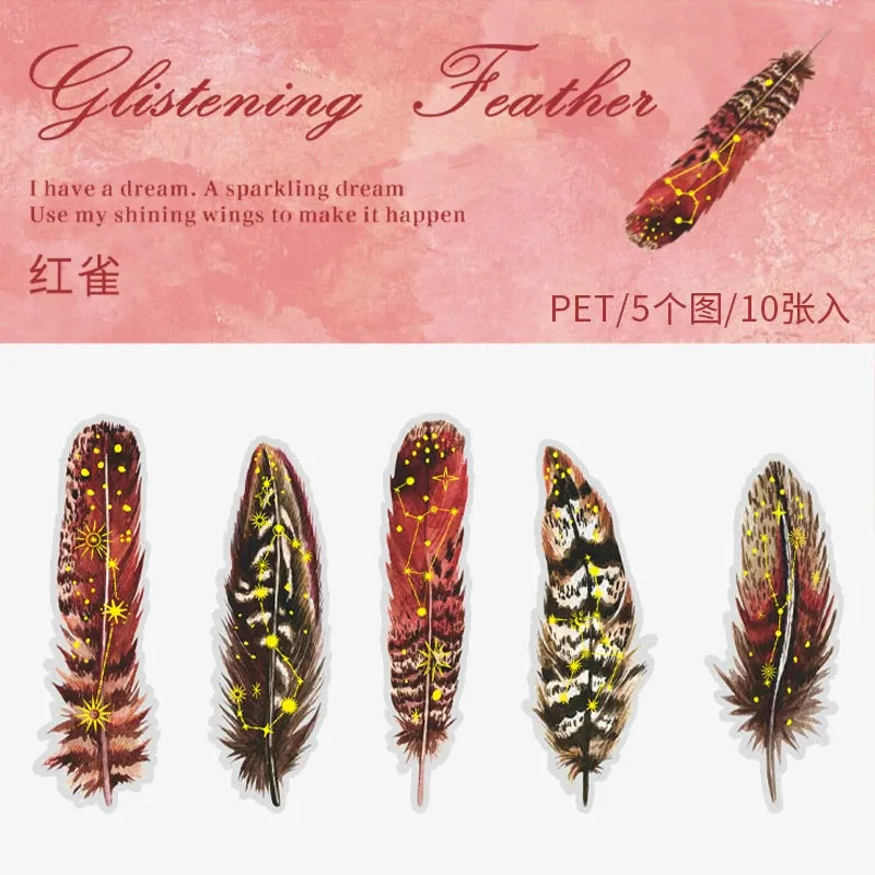 10 pcs/lot Feather Stickers PET Scrapbooking Art Journal DIY Craft Supplies