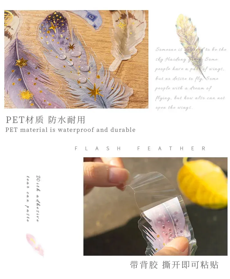 10 pcs/lot Feather Stickers PET Scrapbooking Art Journal DIY Craft Supplies