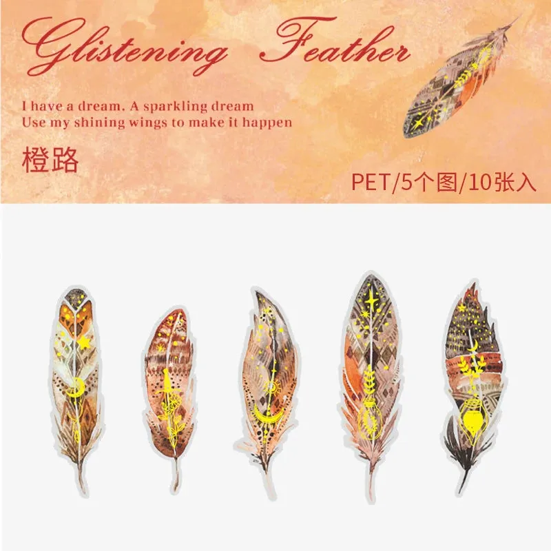 10 pcs/lot Feather Stickers PET Scrapbooking Art Journal DIY Craft Supplies