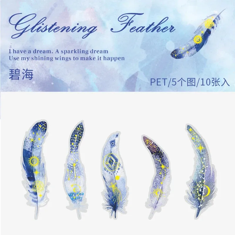 10 pcs/lot Feather Stickers PET Scrapbooking Art Journal DIY Craft Supplies