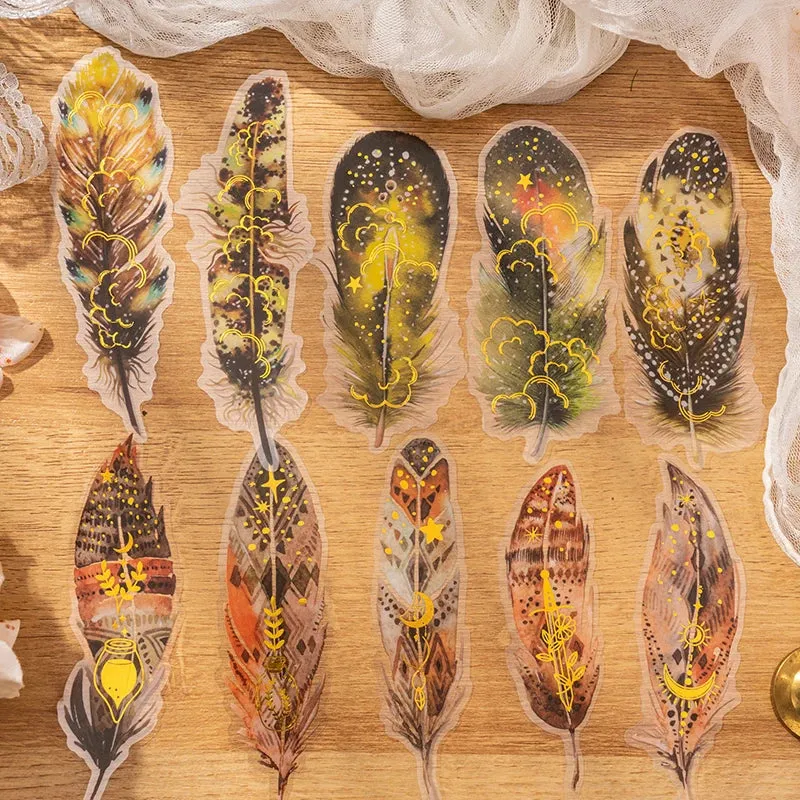 10 pcs/lot Feather Stickers PET Scrapbooking Art Journal DIY Craft Supplies