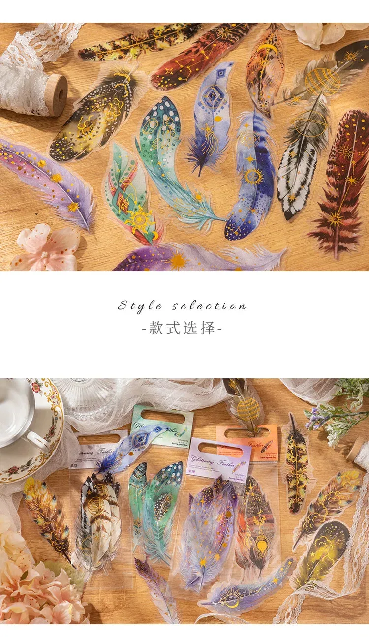 10 pcs/lot Feather Stickers PET Scrapbooking Art Journal DIY Craft Supplies