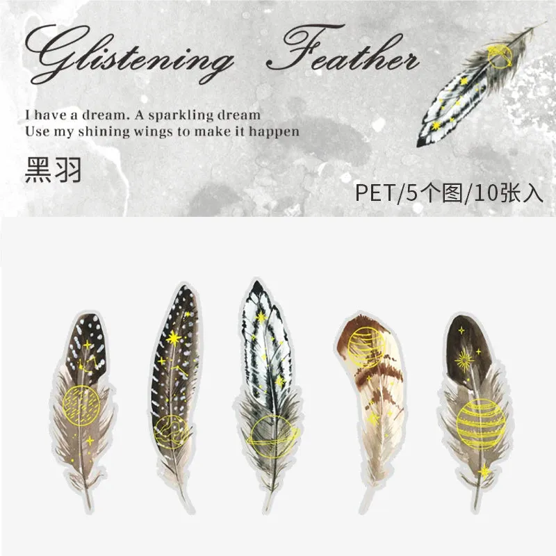 10 pcs/lot Feather Stickers PET Scrapbooking Art Journal DIY Craft Supplies