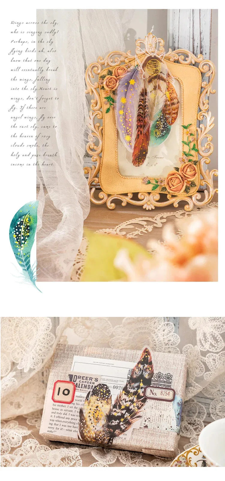 10 pcs/lot Feather Stickers PET Scrapbooking Art Journal DIY Craft Supplies