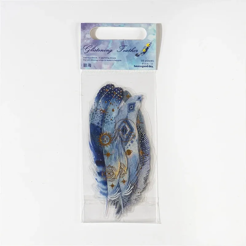 10 pcs/lot Feather Stickers PET Scrapbooking Art Journal DIY Craft Supplies