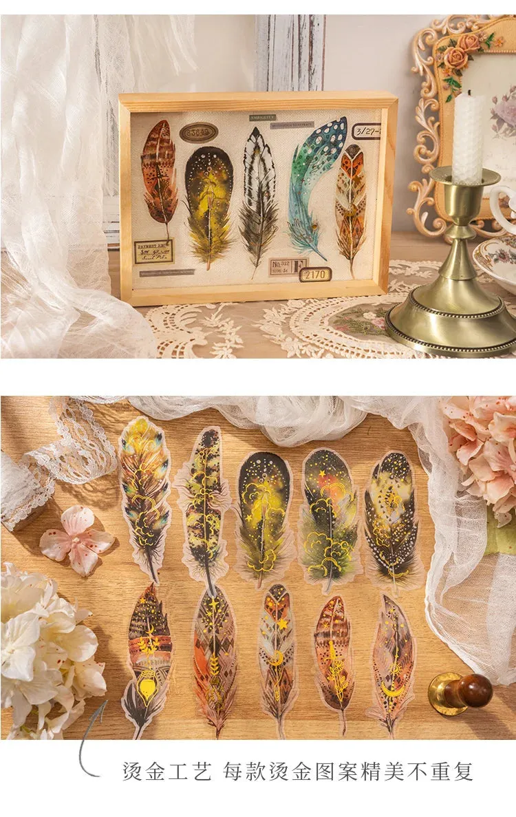 10 pcs/lot Feather Stickers PET Scrapbooking Art Journal DIY Craft Supplies
