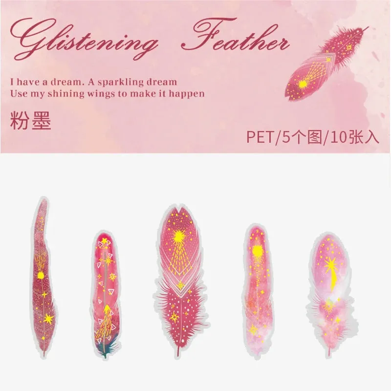10 pcs/lot Feather Stickers PET Scrapbooking Art Journal DIY Craft Supplies