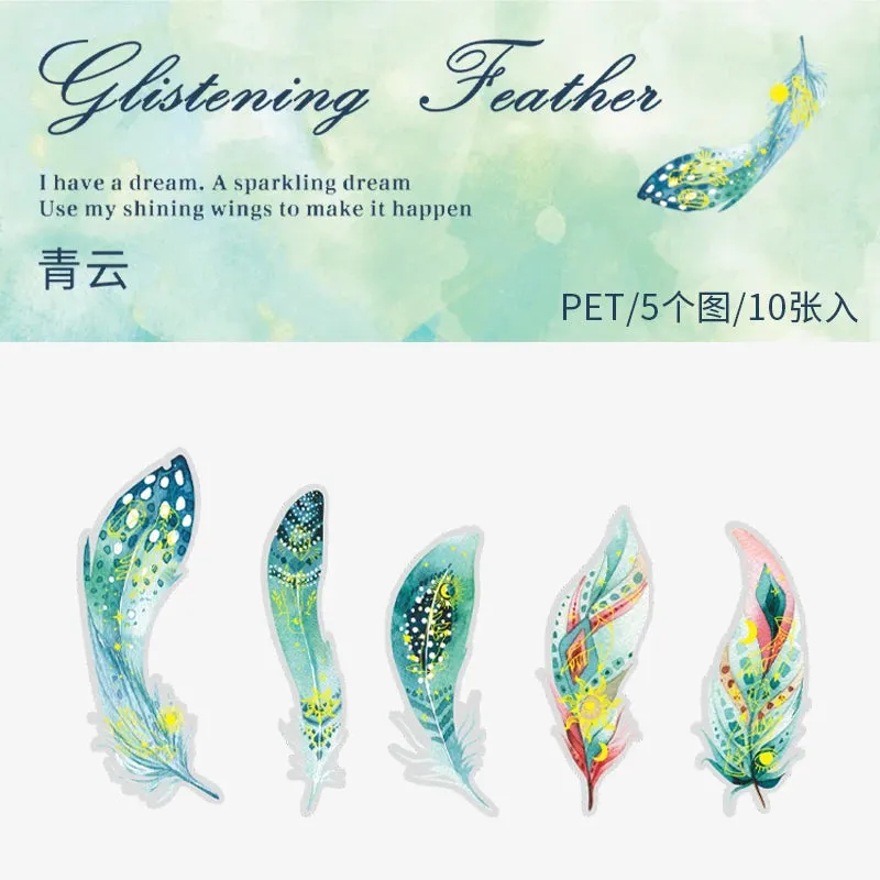 10 pcs/lot Feather Stickers PET Scrapbooking Art Journal DIY Craft Supplies