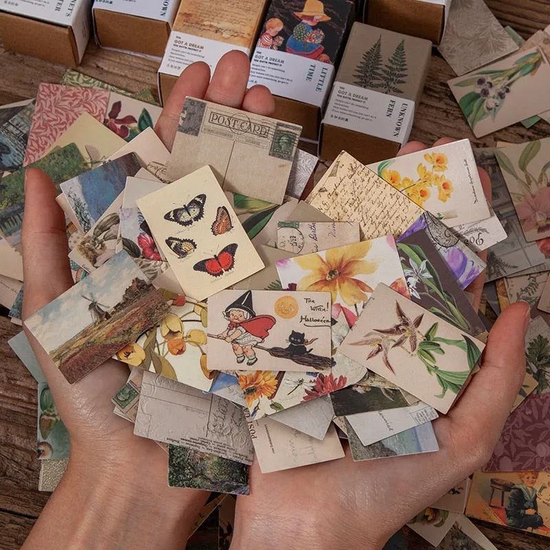 100pcs Vintage Plant Butterfly Kraft Paper Double-sided Note Cards