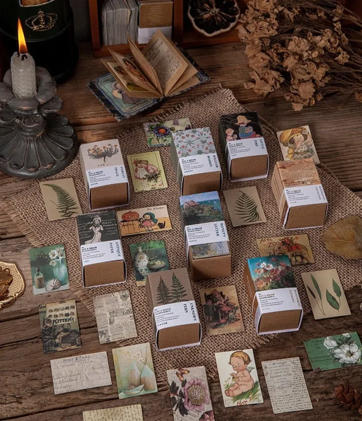 100pcs Vintage Plant Butterfly Kraft Paper Double-sided Note Cards