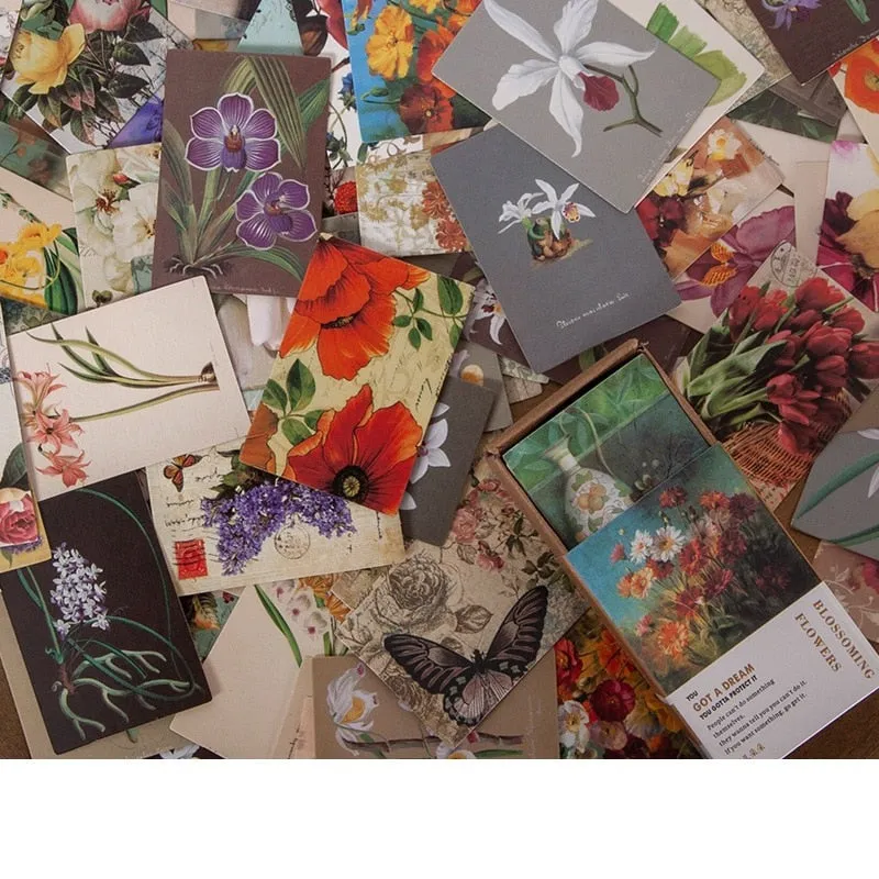 100pcs Vintage Plant Butterfly Kraft Paper Double-sided Note Cards