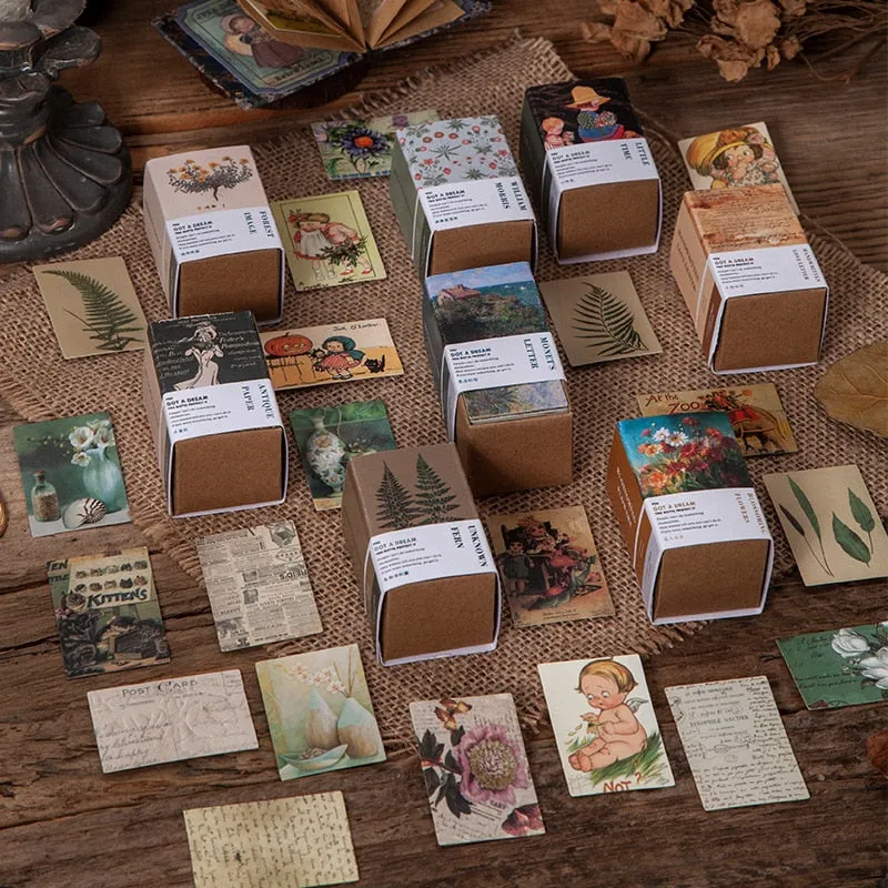 100pcs Vintage Plant Butterfly Kraft Paper Double-sided Note Cards
