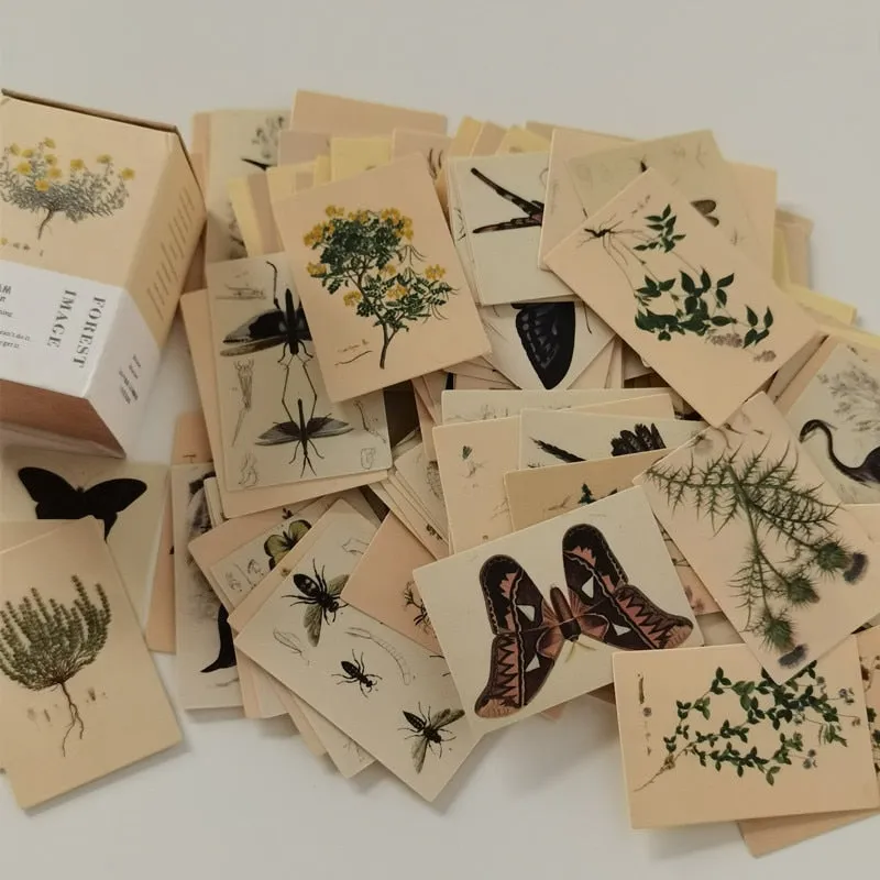 100pcs Vintage Plant Butterfly Kraft Paper Double-sided Note Cards