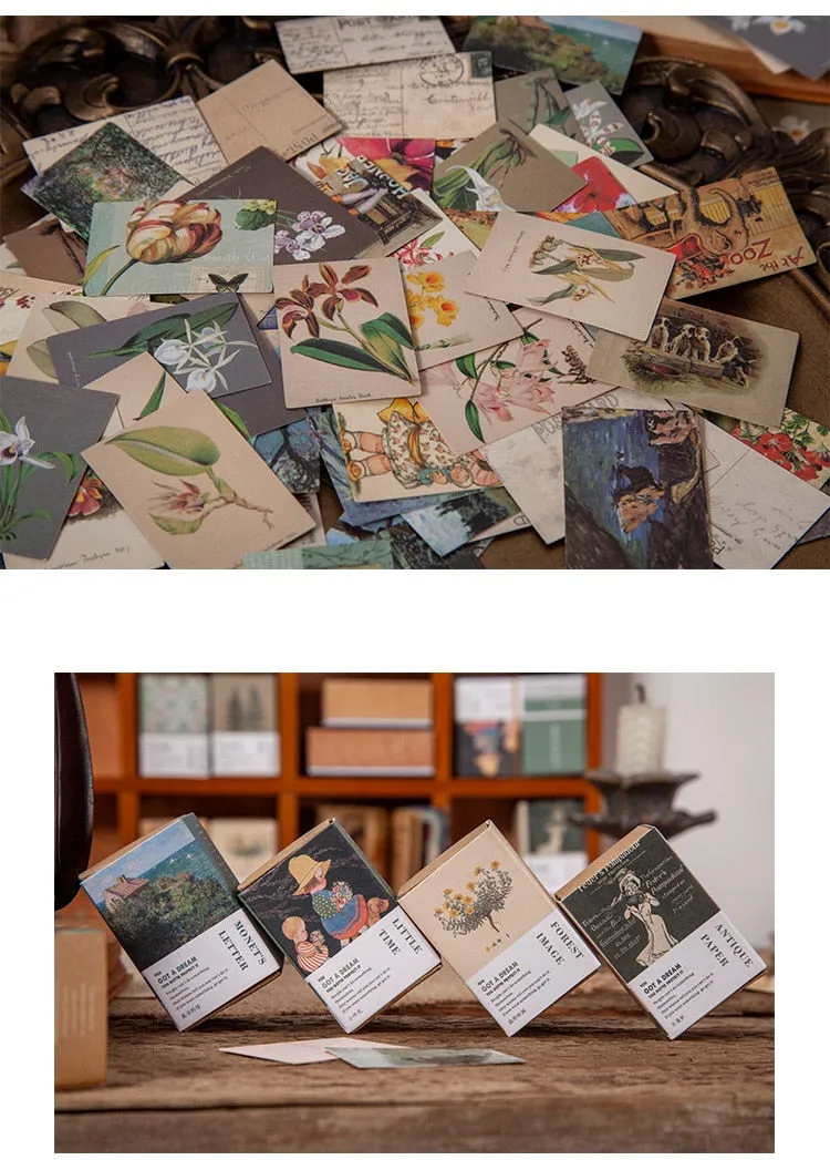 100pcs Vintage Plant Butterfly Kraft Paper Double-sided Note Cards