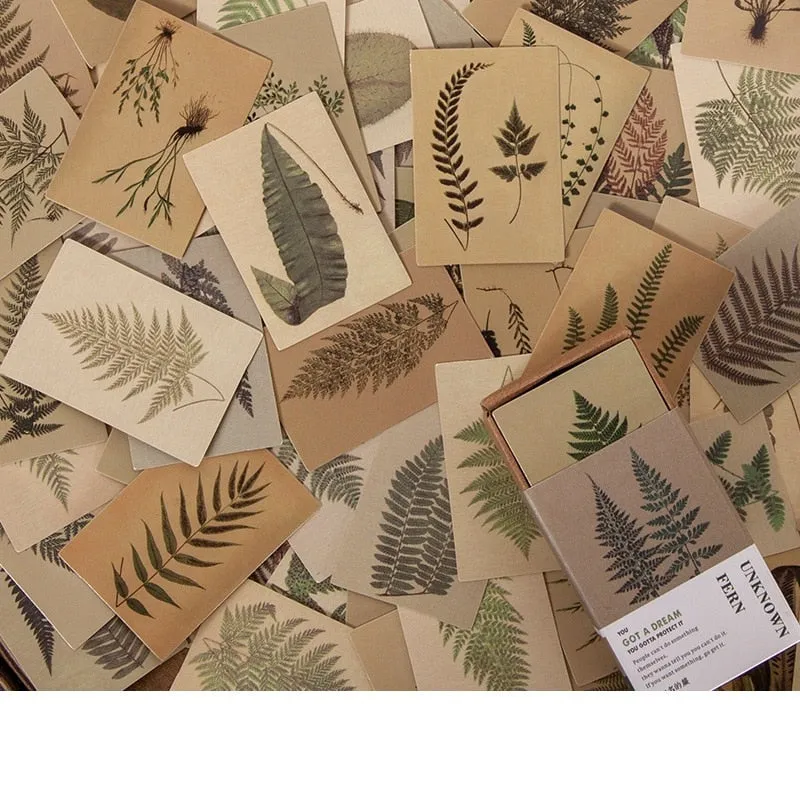 100pcs Vintage Plant Butterfly Kraft Paper Double-sided Note Cards