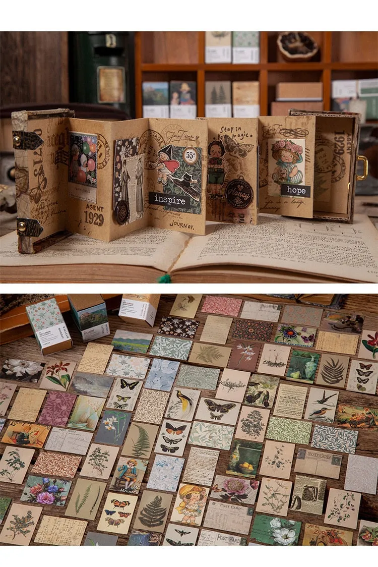100pcs Vintage Plant Butterfly Kraft Paper Double-sided Note Cards