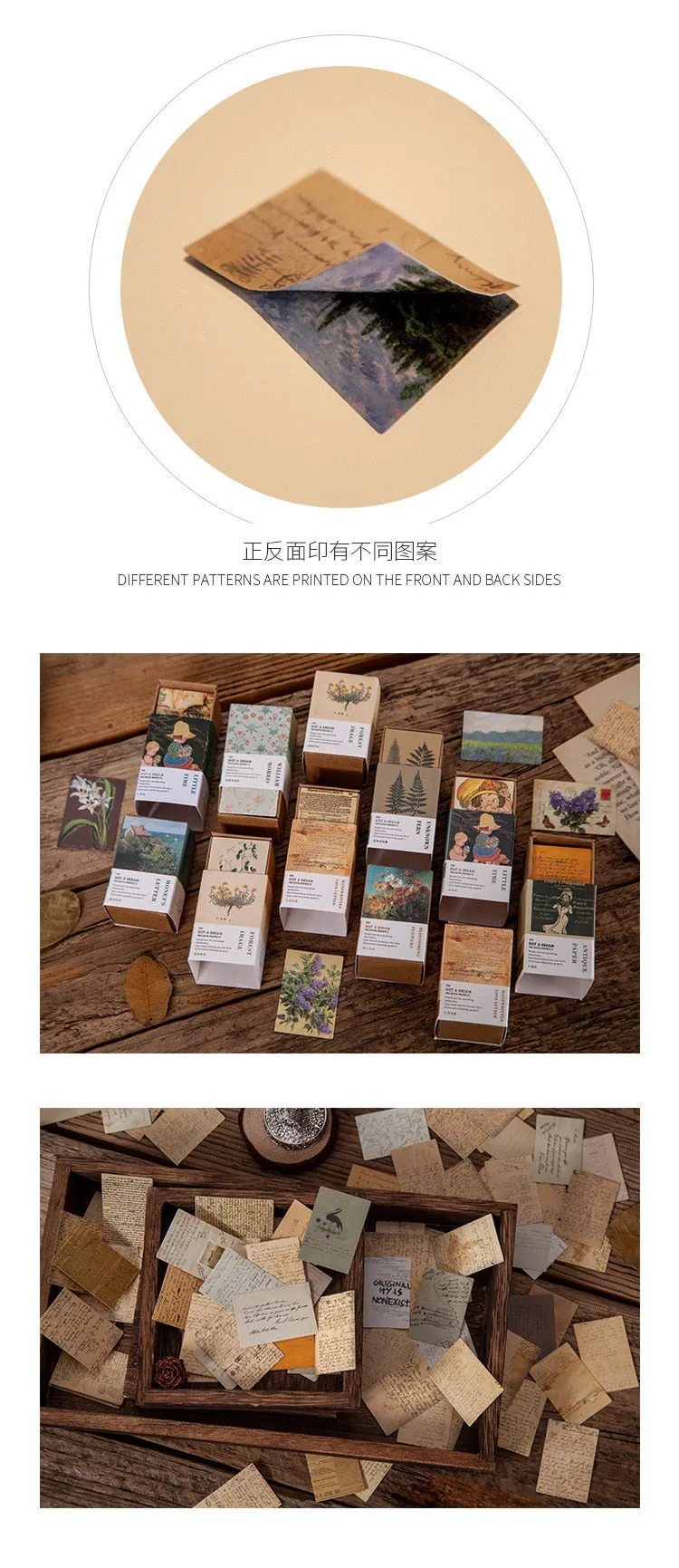 100pcs Vintage Plant Butterfly Kraft Paper Double-sided Note Cards