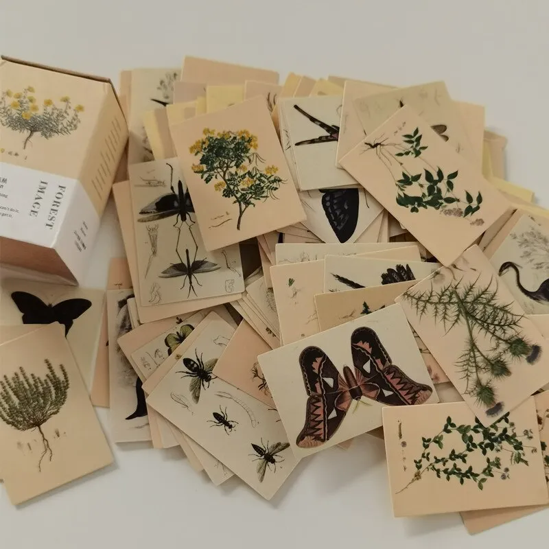 100pcs Vintage Plant Butterfly Kraft Paper Double-sided Note Cards
