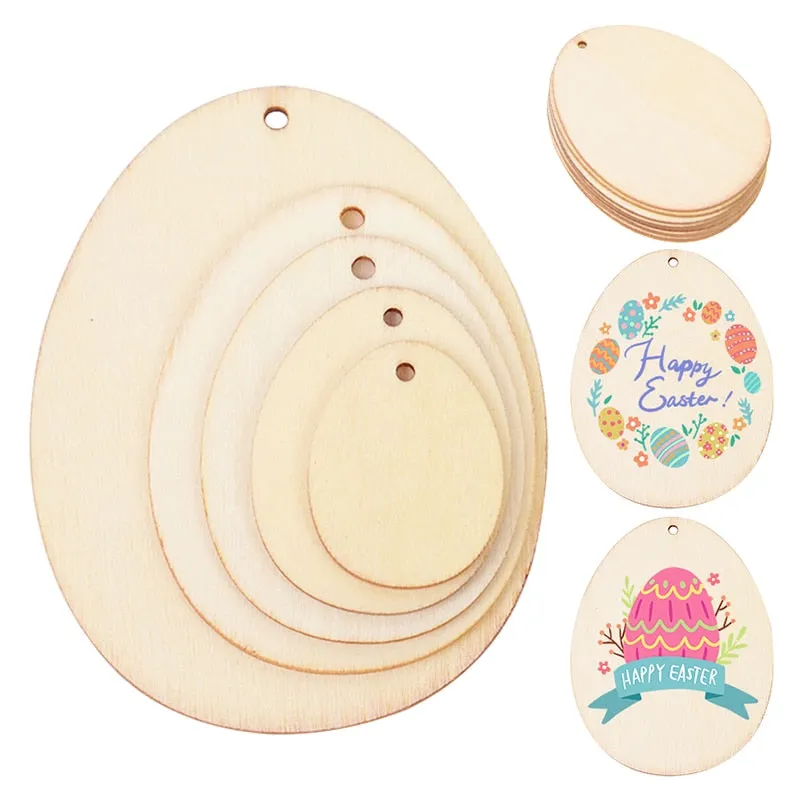 10/25/50pcs Easter Eggs DIY Wooden Craft Hanging Ornament Easter Decorations