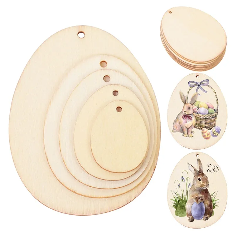 10/25/50pcs Easter Eggs DIY Wooden Craft Hanging Ornament Easter Decorations