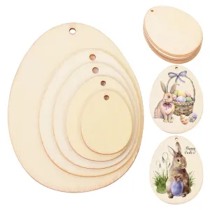 10/25/50pcs Easter Eggs DIY Wooden Craft Hanging Ornament Easter Decorations