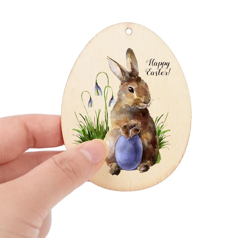 10/25/50pcs Easter Eggs DIY Wooden Craft Hanging Ornament Easter Decorations