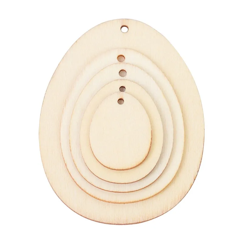 10/25/50pcs Easter Eggs DIY Wooden Craft Hanging Ornament Easter Decorations