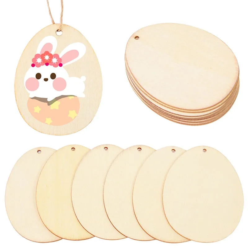 10/25/50pcs Easter Eggs DIY Wooden Craft Hanging Ornament Easter Decorations