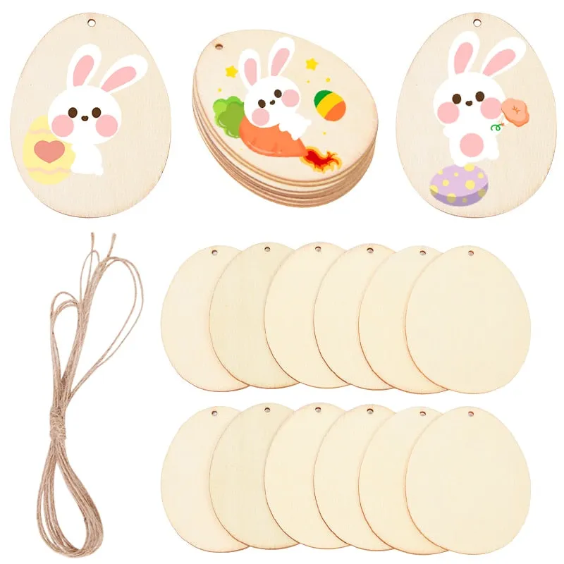 10/25/50pcs Easter Eggs DIY Wooden Craft Hanging Ornament Easter Decorations