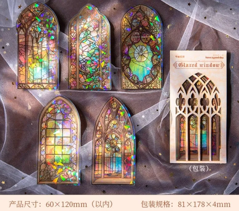 10Pcs Arched Stain Glass Window Series Decorative Waterproof Stickers Scrapbooking DIY Craft
