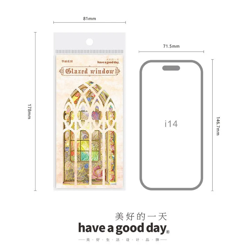 10Pcs Arched Stain Glass Window Series Decorative Waterproof Stickers Scrapbooking DIY Craft