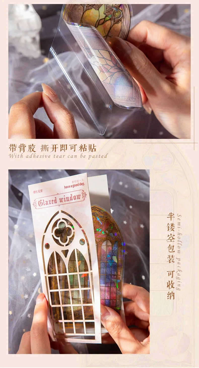 10Pcs Arched Stain Glass Window Series Decorative Waterproof Stickers Scrapbooking DIY Craft