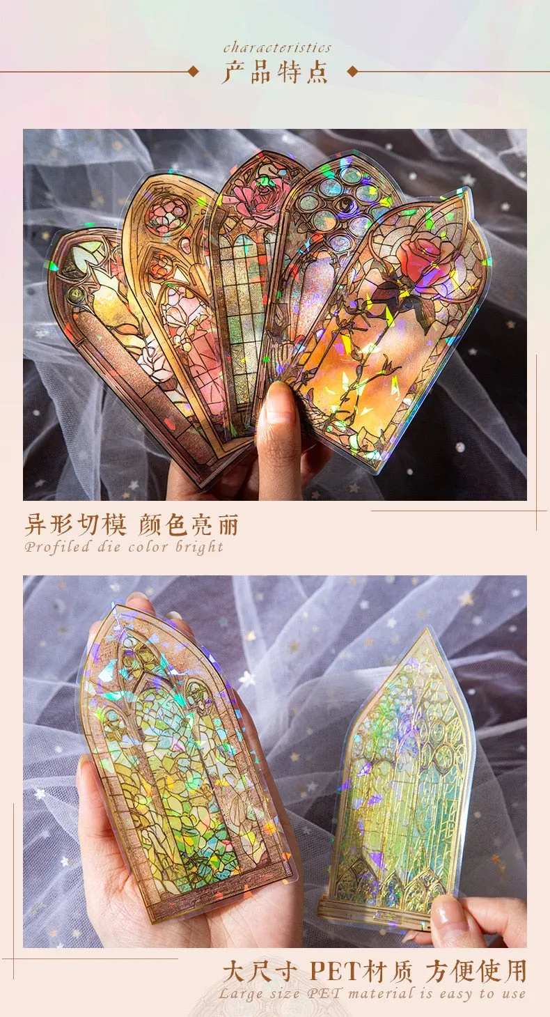 10Pcs Arched Stain Glass Window Series Decorative Waterproof Stickers Scrapbooking DIY Craft