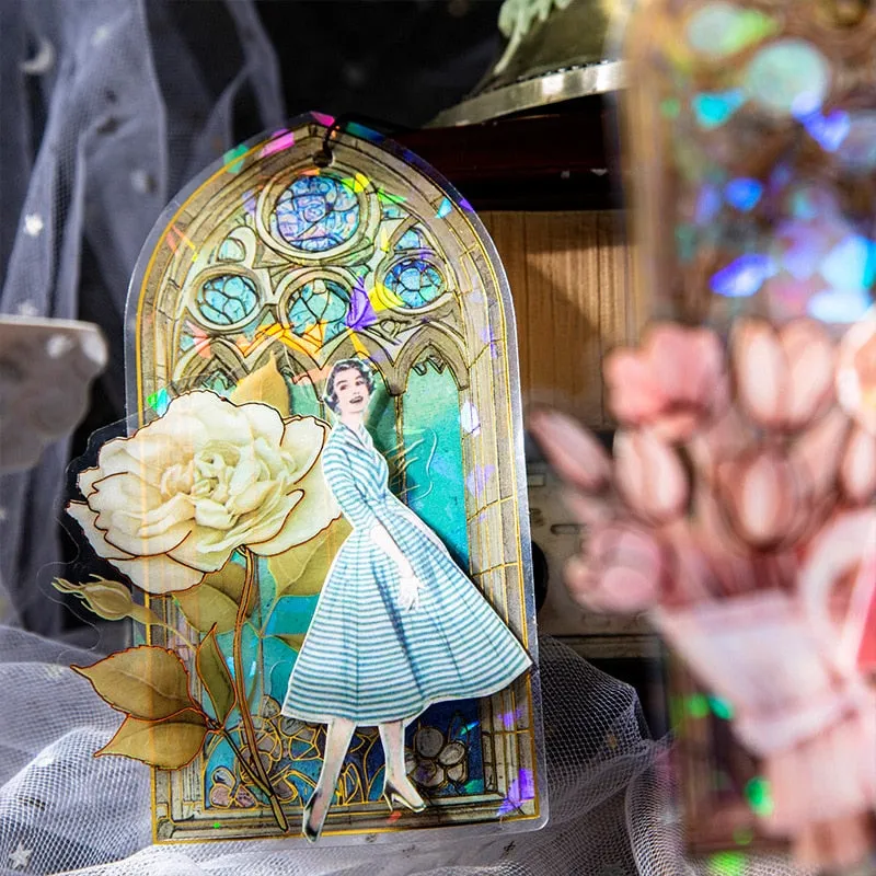 10Pcs Arched Stain Glass Window Series Decorative Waterproof Stickers Scrapbooking DIY Craft