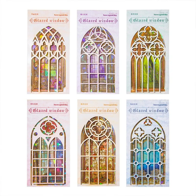 10Pcs Arched Stain Glass Window Series Decorative Waterproof Stickers Scrapbooking DIY Craft