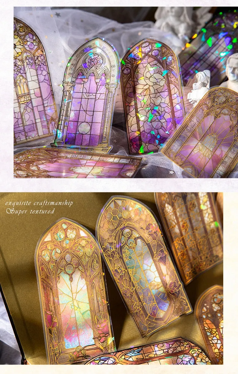 10Pcs Arched Stain Glass Window Series Decorative Waterproof Stickers Scrapbooking DIY Craft