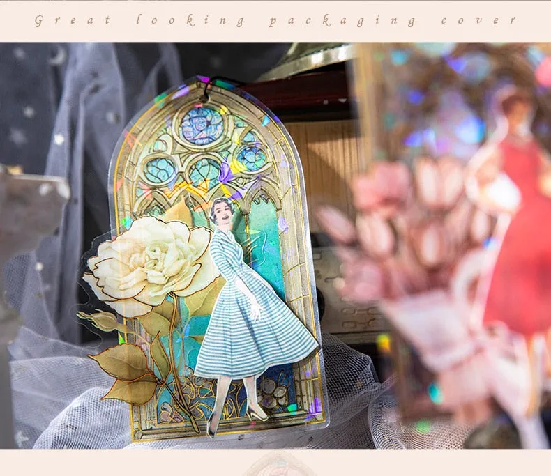10Pcs Arched Stain Glass Window Series Decorative Waterproof Stickers Scrapbooking DIY Craft