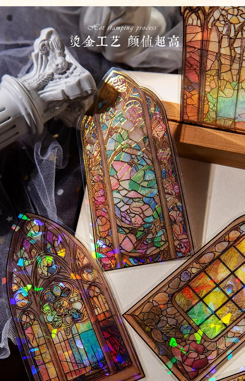 10Pcs Arched Stain Glass Window Series Decorative Waterproof Stickers Scrapbooking DIY Craft