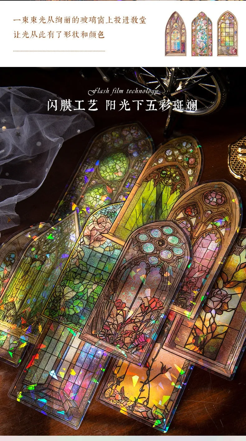 10Pcs Arched Stain Glass Window Series Decorative Waterproof Stickers Scrapbooking DIY Craft