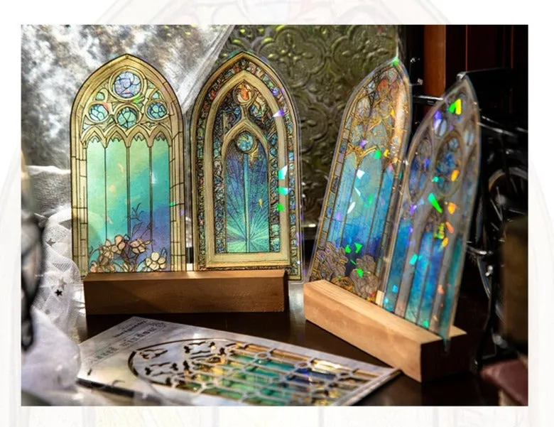 10Pcs Arched Stain Glass Window Series Decorative Waterproof Stickers Scrapbooking DIY Craft