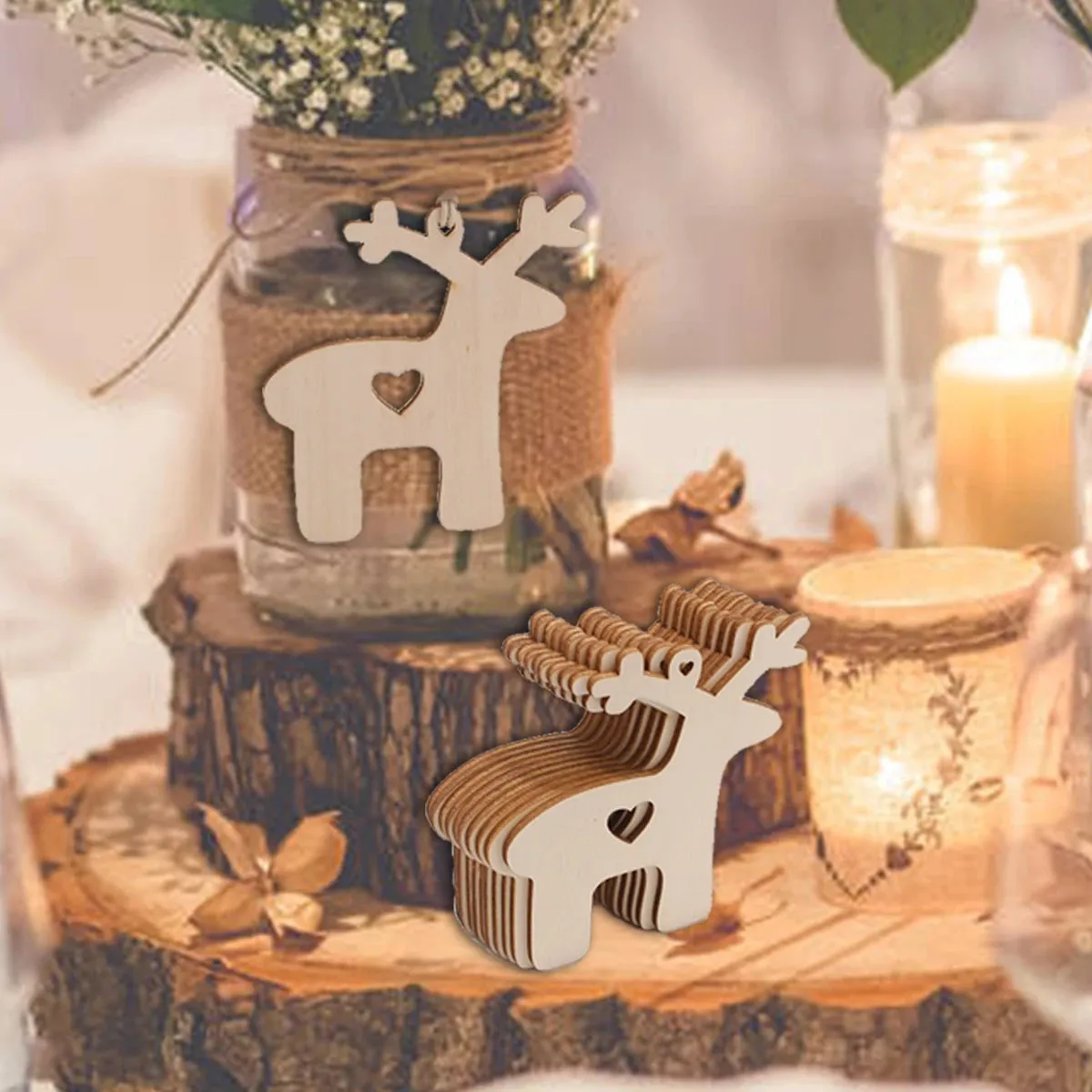 10PCS Wooden Tree Ornaments for Christmas Tree Hanging Craft DIY
