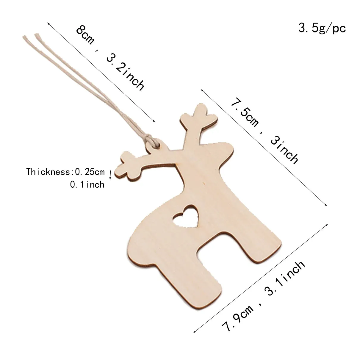 10PCS Wooden Tree Ornaments for Christmas Tree Hanging Craft DIY