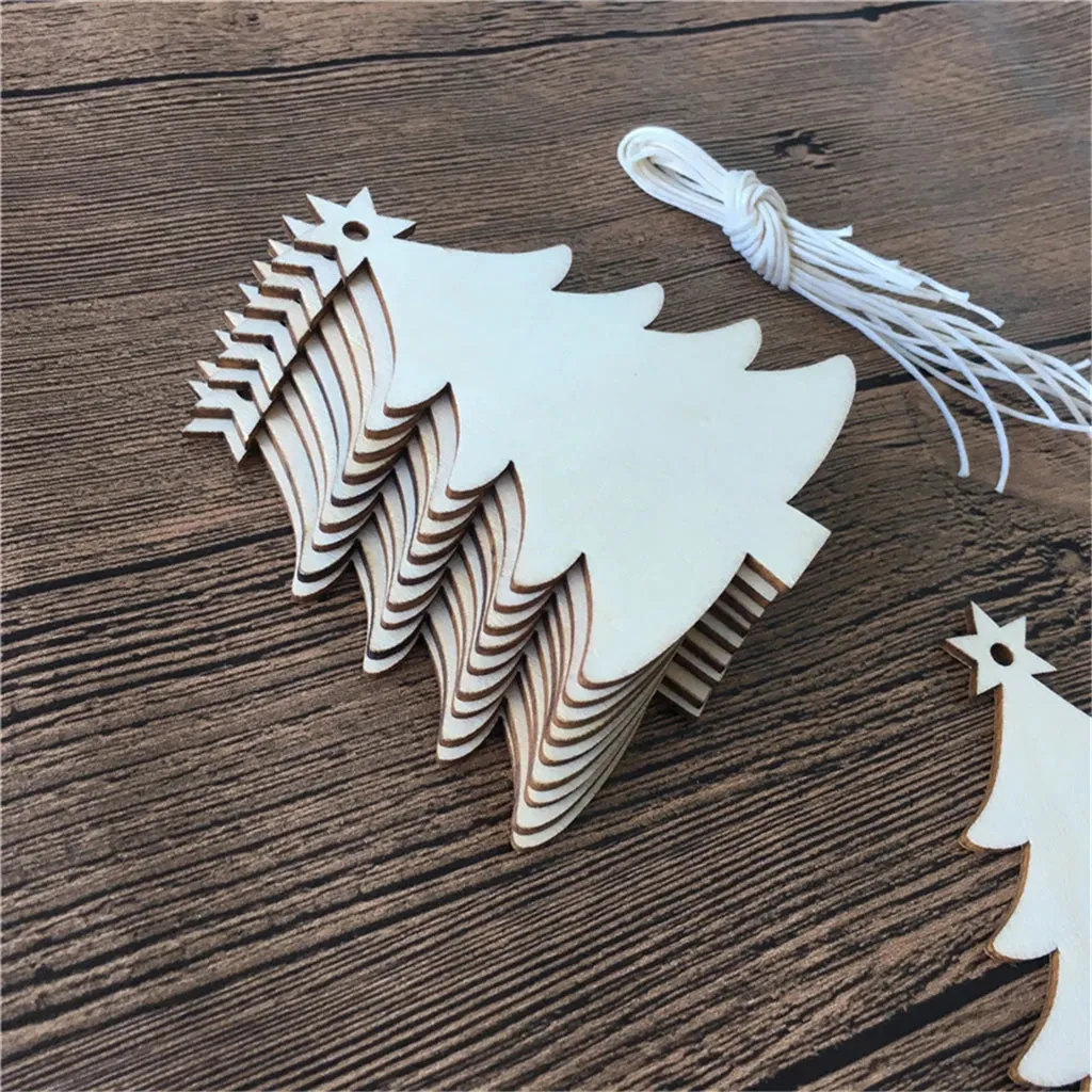 10PCS Wooden Tree Ornaments for Christmas Tree Hanging Craft DIY