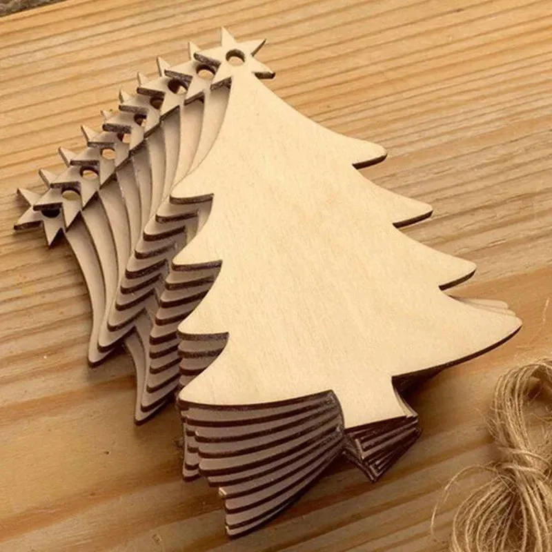 10PCS Wooden Tree Ornaments for Christmas Tree Hanging Craft DIY