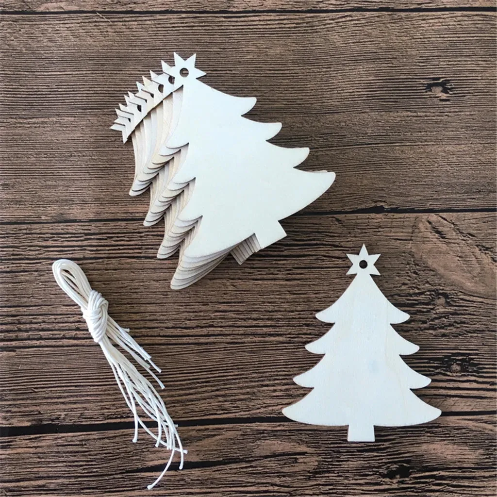 10PCS Wooden Tree Ornaments for Christmas Tree Hanging Craft DIY