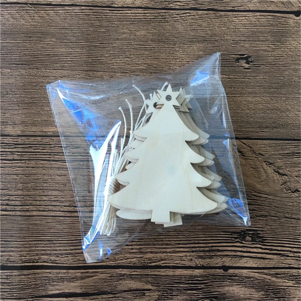10PCS Wooden Tree Ornaments for Christmas Tree Hanging Craft DIY