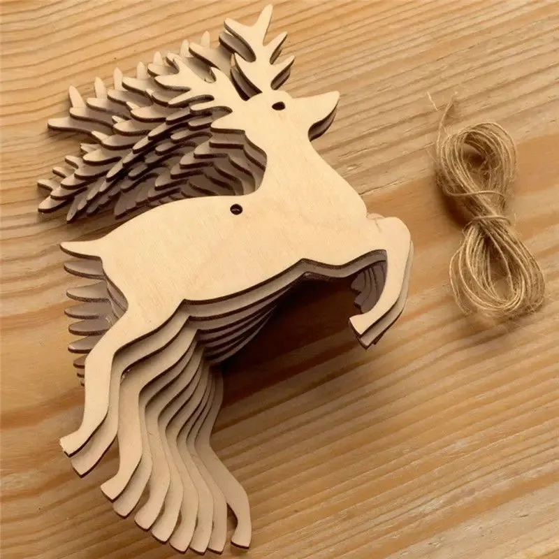 10PCS Wooden Tree Ornaments for Christmas Tree Hanging Craft DIY